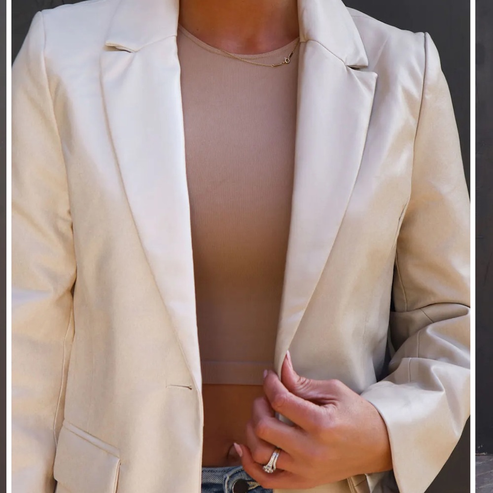 Faux leather two tone blazer
